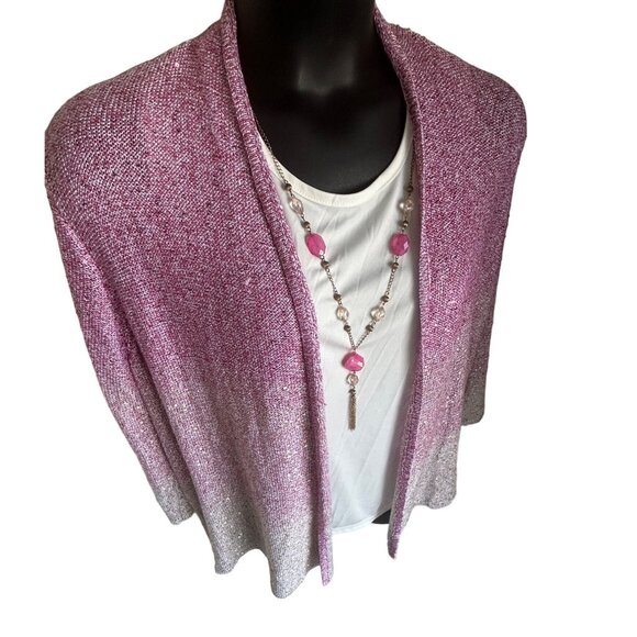 Elegant Pink Gradient Sparkle Knit Cardigan & White Top With Necklace - Picture 3 of 10